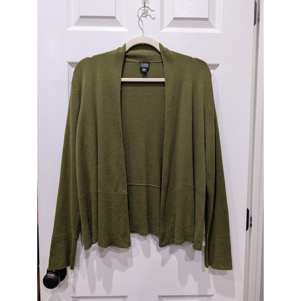 Eileen Fisher Women Cardigan Sweater Large Silk Cashmere Open Front Quiet Luxury